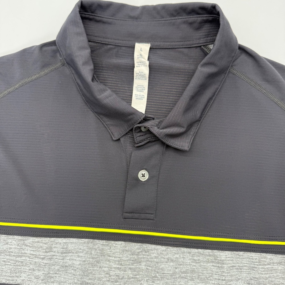Lululemon Polo Shirt Men L Gray Neon Yellow Colorblock Silverescent Golf Kuki'o